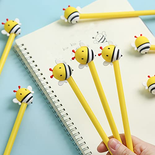 Lopenle 8Pcs Funny Bees Pens Novelty Animal Gel Pens Cute Yellow Honeybees Pens Silicone Topper Gel Pen 0.5Mm Black Ink For Kids School Home Office Stationery Store #TOP5