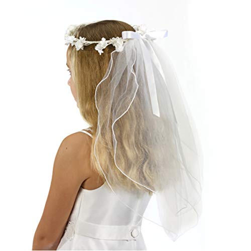 My First Holy Communion 19 Inch Nylon Mesh Veil with Silk Floral Crown2