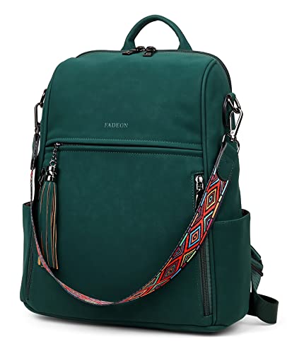 Image of FADEON Leather Backpack Purse for Women Designer Travel Backpack Purses PU Fashion Ladies Shoulder Bag with Tassel