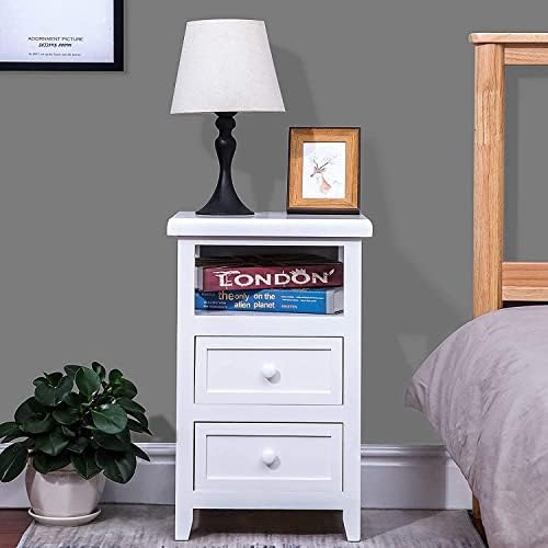SQPFTW Wood Bedside Table with 2 Drawers(Fully Assembled) - Wood End Tables/Side Table/Nightstand/Bedside Locker(No Assembly Required Furniture) for Livingroom,Bedroom,Office-White