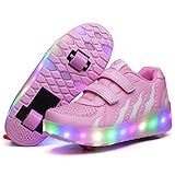 Mädchen Jungen LED Rollschuhe Kinder 7 Farben Lichter Leuchtend Schuhe mit Rollen USB Aufladbare Blinken Rollenschuhe Outdoor Gymnastik Doppelräder Skateboard Sneaker