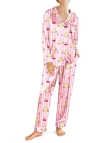 Ekouaer Silk Satin Pajamas for Women Teddy Bear Pjs Set