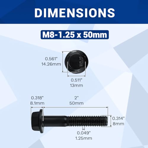 Image of 10-Sets M8-1.25 x 50mm Grade 10.9 Flange Hex Bolts + Flange Nut + Flat Washer + Lock Washer Combo Pack, Black Oxide, for Automotive & Machinery