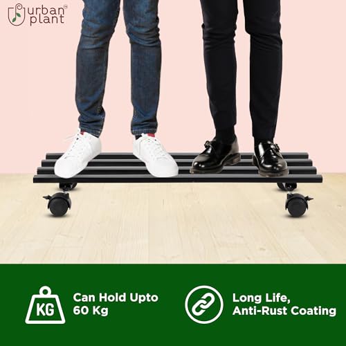 Image of Urban Plant Heavy Duty Plant Stand with Wheels | Wheel Pot Trolley for Balcony, Indoor & Outdoor | Rust-Proof Metal Gamla Stand (Black) Rectangular Caddy Pack of 4