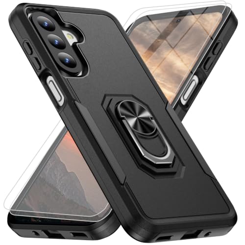 Bonkier for Samsung Galaxy A27 5G Phone Case [15 FT Military Grade Drop Protection] with 2X Tempered Glass Screen Protector, Heavy-Duty Shockproof Magnetic Kickstand Case for Galaxy A27 5G (Black)