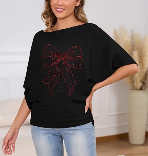 Image of MAKARTHY Womens Batwing Sleeves Knitted Dolman Pullovers Boat Neck Tops Sweatershirts