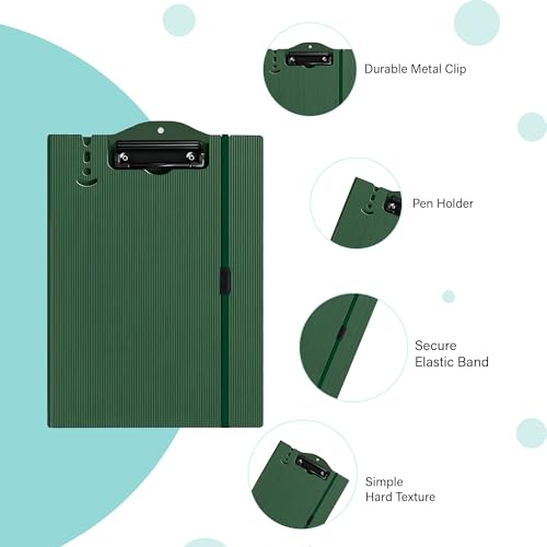 Image of oddpod Vertical A4 Plastic Clipboard with Elastic Strap /Multi-Function Document Paper Storage File Folder with Outer Cover for Students & Professionals - Pine Green
