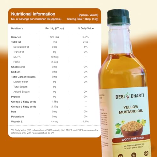 Image of Desi Dharti Premium Wood Cold Pressed Yellow Mustard Oil - 1L (Pack of 2) | Natural & Pure, Unrefined, Rich Aroma, Omega-3 & Antioxidants | A1 Grade Mustard Seeds | Ideal for Cooking, Frying, Pickling & Daily Use