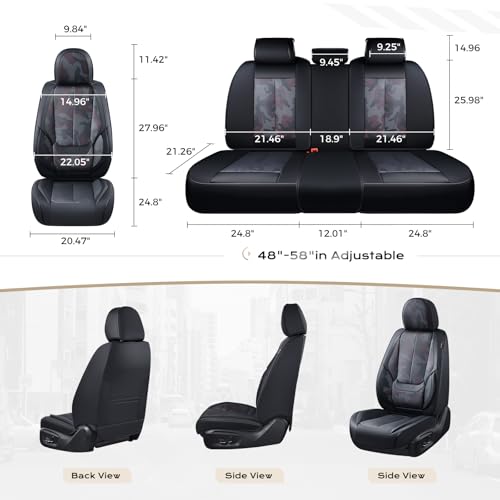Image of Coverado Seat Covers, Car Seat Covers Full Set, Leather Seat Covers for Cars, Car Seat Protector, Black Car Seat Covers Front Seats and Back Seats Universal Fit for Most Cars Camo