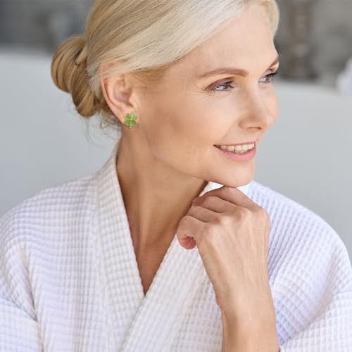 Rotatable Four Leaf Clover Earrings Stud Jade Earrings Green Stud Gold Earrings for Women Trendy2