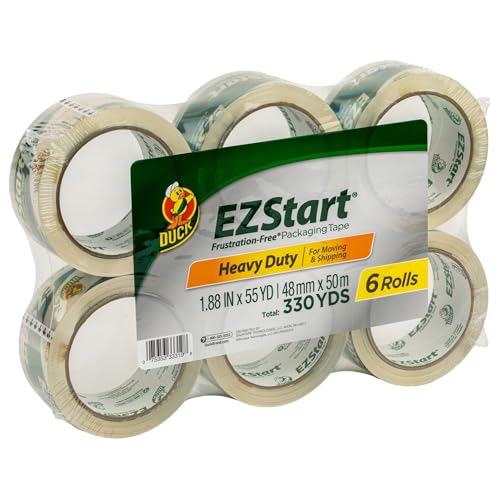 Image of Duck EZ Start Clear Packing Tape Refills, 6 Rolls | Frustration-Free, Whisper Quiet, Moving & Shipping Boxes, Apartments and Homes, 1.88 Inch x 55 Yards