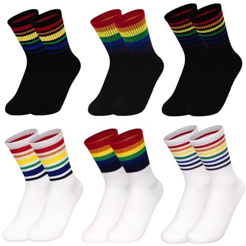 Rbenxia 6 Pairs Rainbow Striped Athletic Ankle Sock Gay Pride Novelty Socks LGBT Colorful Crew Socks Fun Dress Socks for Men Women (US Alpha One Size Regular Regular Rainbow)
