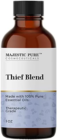 Majestic Pure Thieves Essential Oil Blend | 100% Pure Therapeutic Oil for Uplifting Mood, DIY Products, Cleansing | Cinnamon, Orange, Lemon Essential Oil for Diffusers & Aromatherapy | 1oz