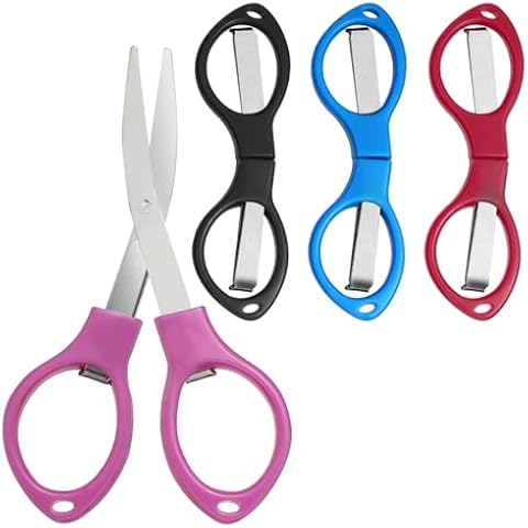 Abeillo 4Pcs Folding Scissors, Portable Mini Travel Scissors Small Safety Foldable Scissors Stainless Steel Telescopic Cutter for Crafting, Retractable Cutter for Home, Paper Cutting, School, Campin Cover