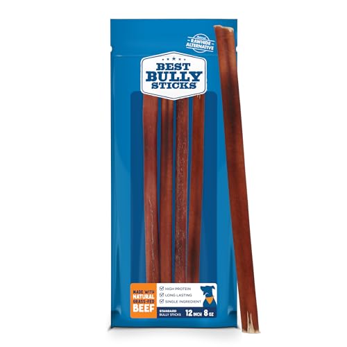 Best Bully Sticks 12 Inch Bully Sticks - 8 oz (Pack of 1) - Natural Grass-Fed, Grain and Rawhide Free, Perfect for Medium or Large Canines