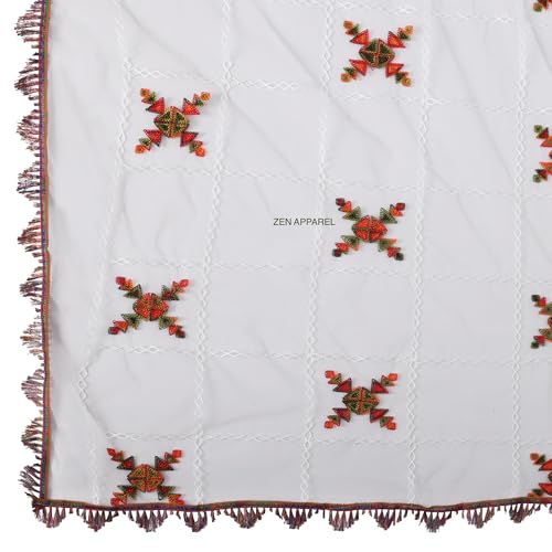 Image of ZEN APPAREL Women's Embroidered Net Dupatta with Lace Borders (Z-101) Premium Net Fabric Golden Aari Work