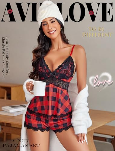 Image of Avidlove Womens Sweetness Cami Set Lace Camisole Lingerie Nightwear Sexy Pajamas Lounge Sets