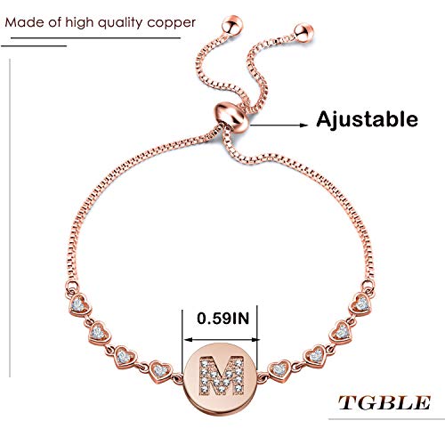 Tgbje Initial Bracelet Rose Gold Letter Bracelet Adjustable Bracelet Gift For Women,Girl (Letter:m) #TOP5