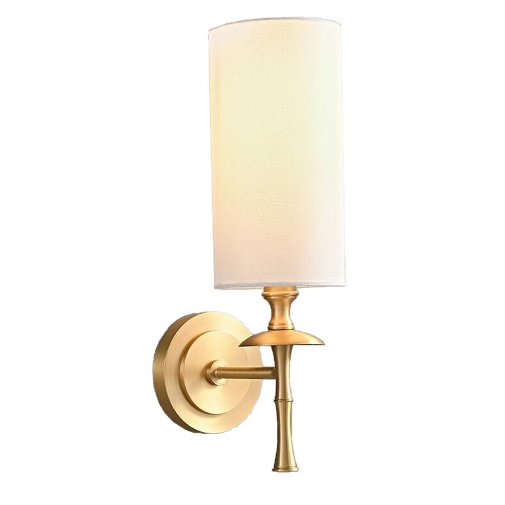 FEITENGDA Modern Minimalist Fabric Shade Wall Sconce Nordic Cylindrical Shade Accent Wall Lamp Interior Brass Lamp Body Wall Mount Light for Bedroom Living Room Study Hallway