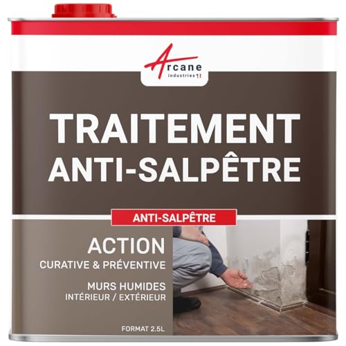 ARCANE INDUSTRIES Traitement du salpêtre, antisalpêtre pour Murs humides, Hydrofuge, Anti moisissure : Antisapêtre - 2.5 L (jusqu'à 10 m