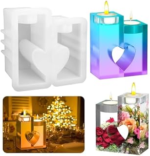 Linkstyle 2PCS Silicone Heart Candles Holder Mould for Resin Casting, DIY Epoxy Resin Candlestick Tea Light Crafts Molds for Mother's Day Womens Day Home Decor Beginners Adults