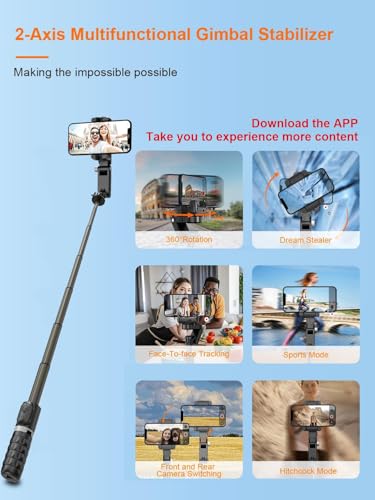 KOSCHEAL Estabilizador para Smartphone, Estabilizador 2 Eixos para Celular com Tripé, Rotação de 360