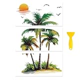 Peacoblue Rub on Transfer Decal Sticker for Furniture Craft Decor 6'x12' Palm Trees and Sunset, 3Pcs Waterproof UV DTF Transfer for Drawer Dresser Glass Porcelain Wood Plastic Window