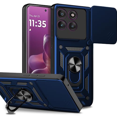 Image of AESTMO Tough Armor Motorola Moto Edge 60 Pro 5G Bumper Back Case Cover | Ring Holder & Sliding Camera Shield Cover | 360 Degree Protection Back Case Cover for Motorola Moto Edge 60 Pro 5G (Blue)