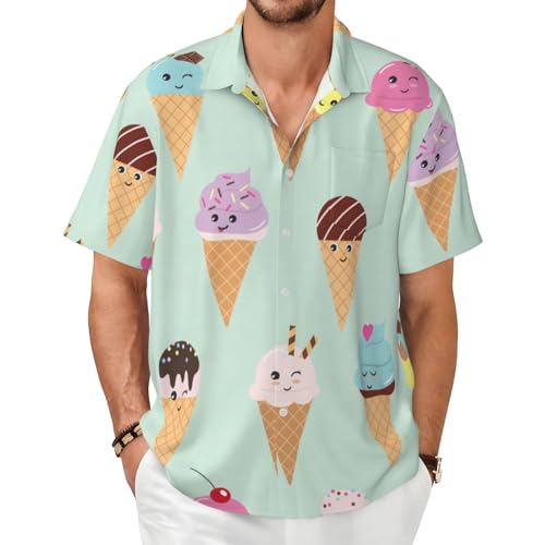 Chemise d'été à manches courtes pour homme imprimé cônes de glace coupe ajustée confort