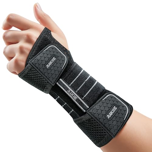 Rakiie Reposamuñecas Nocturno Ajustable con 3 Rieles Metálicos, Riel de Mano para Hombres y Mujeres, Sin Presión en el Pulgar, Estabilizador de Riel, Gris, Mano Izquierda, S