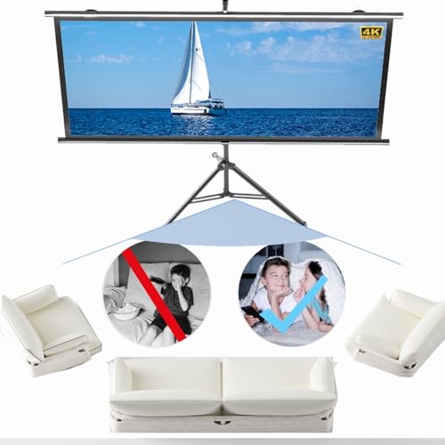 Schermo per proiettore con Supporto, Schermo per proiettore per Esterni, Schermo per Film con Visione a 178°, Schermo per treppiede Antirughe da 60 Pollici (16:9,72 Pollici)