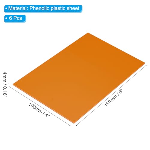 Image of PATIKIL Orange Phenolic Sheet, 6pcs 150x100x4mm Laminated Resin Plate Board PCB Sheet for Electrical Electronic Fixtures DIY and Crafts