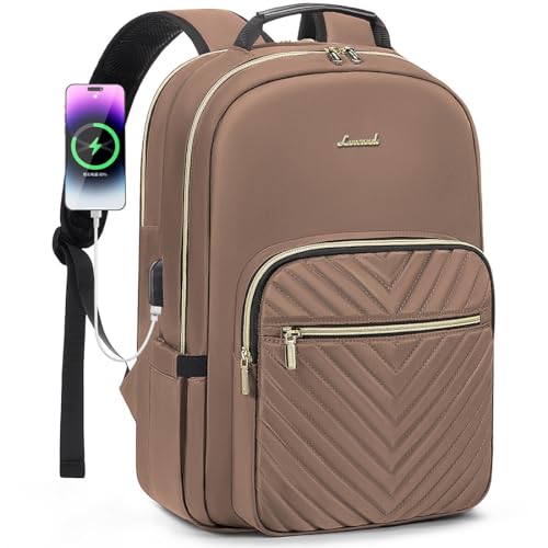 LOVEVOOK Laptop Backpack for Women 15.6 inch,Cute Womens Travel Backpack Purse,Professional Laptop Computer Bag,Waterproof Work Business College Teacher Bags Carry on Backpack with USB Port,Brown by LOVEVOOK - Used condition - US$17.03