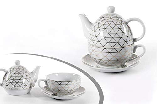 Gicos Set thè Tazza con teiera e piattino in Porcellana Decorato Oro 15,5+13,5 CM ELA-780714