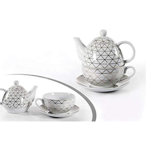 Gicos Set thè Tazza con teiera e piattino in Porcellana Decorato Oro 15,5+13,5 CM ELA-780714