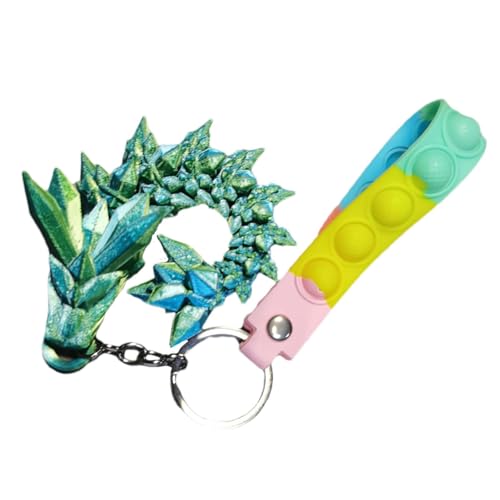Povanjer Llavero dragón articulado impreso en, llavero dragón articulado, llavero de la suerte, llavero en, llavero con figura de dragón, colores nacarados, F Verde, riferimento alla descrizione