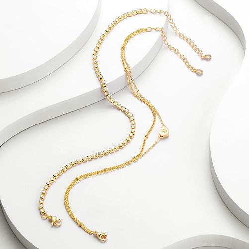 YANODA Personalized 14K Gold Plated Ankle Bracelets for Women - Dainty Waterproof Heart and Letter Tennis Anklets for Chic Layered Style - Image 6