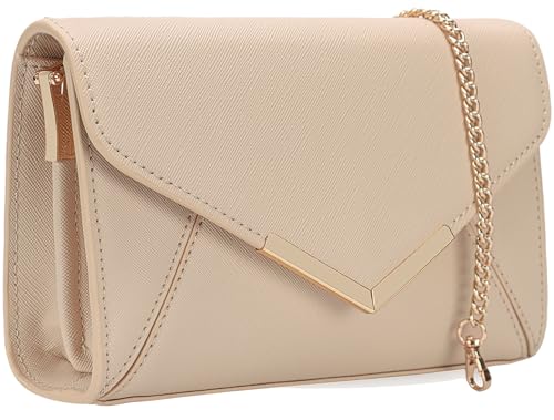 DEXMAY Women Envelope Clutch Faux Saffiano Leather Evening Handbag Foldover Clutch Bag Formal Dressy Purse Nude