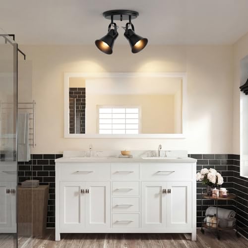 Image of Black Kitchen Lighting Fixtures Ceiling, 2-Light Adjustable Track Light, Flush Mount Directional Ceiling Light for Hallway, Dining Room, Bathroom