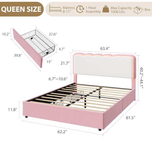 Image of Garvee Irregular Wave LED 2-Drawer Soft Upholstered Bed, Soft Padding