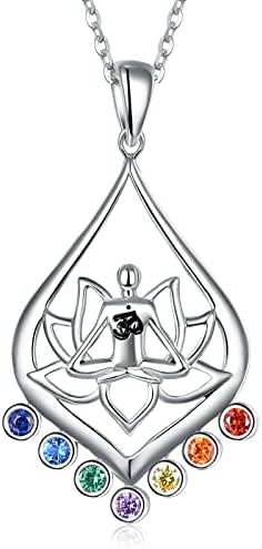 KINGWHYTE 925 Sterling Silver Chakra Necklace Yoga Lotus Pendant Necklace Jewellery Gifts for Women Girls Daughter Friends