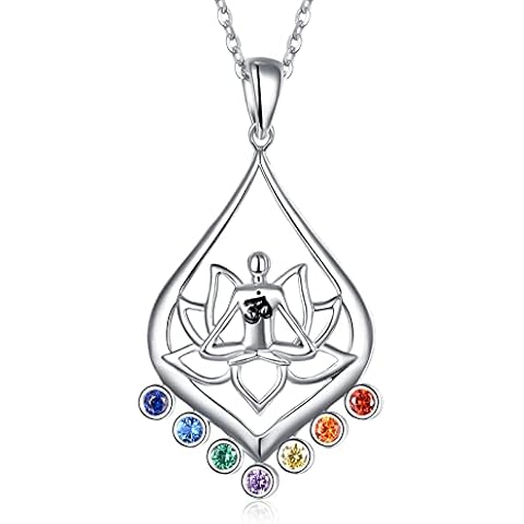 KINGWHYTE 925 Sterling Silver Chakra Necklace Yoga Lotus Pendant Necklace Jewellery Gifts for Women Girls Daughter Friends Cover