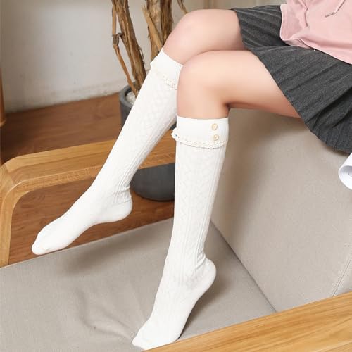 Image of Women's Thigh High Lace Boot Socks - Knee High Warmer With Lace Trim Long Stocking for Cosplay