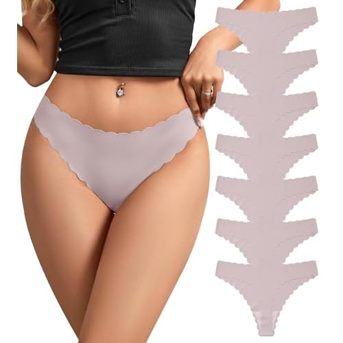 SHARICCA Womens Seamless Thongs No Show Underwear Soft Ribbed Invisible Panties Wave Edge Multi Pack 7p01 - Dark Colors X-Small