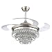 RS Lighting European Crystal Ceiling Fan Light Kit -42 inch with Retractable Four Blades and Remote Control Silent Fan Chandelier for Indoor Living Bedroom Invisible Ceiling Fan Light -Chrome