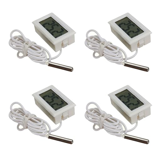 ARCELI Termometro digitale LCD con sonda esterna per frigorifero, congelatore, frigorifero, acquario, bianco (4 pezzi)