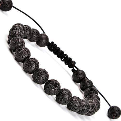 Massive Beads Natural Earth Lava Rock 8mm Braided Macrame Bracelet Gemstone Gifts(Black Lave)