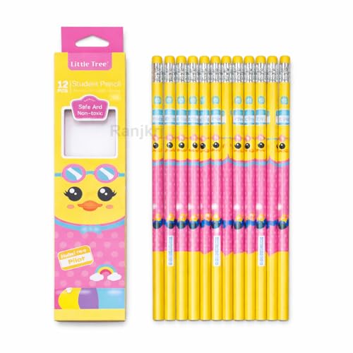 Image of Premium HB Wood Pencils Set for Kids - Pack of 12 Dark Graphite Pencils with Eraser Toppers, Non-Toxic Triangular Grip for Smooth Writing, School Return Gift