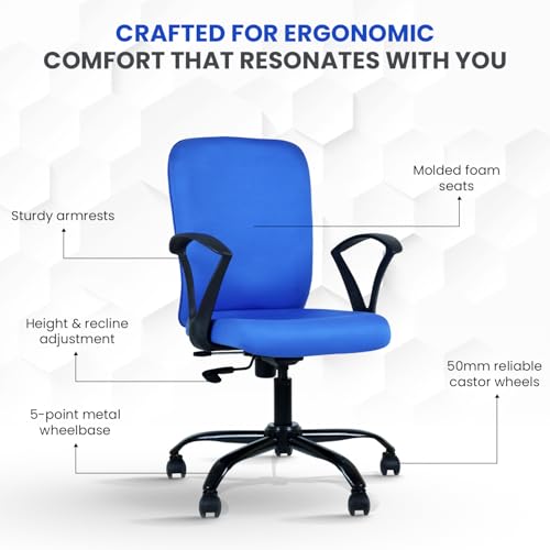 Image of IAFA FURNITURE Mavro Office Chair, Mid Back Upholstery Ergonomic Home Office Desk Chair with Fixed Armrests & Spacious Cushioned Seat | Heavy Duty Metal Base (DIY) (Blue)