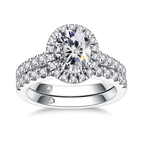 AnuClub Radiant/Oval Moissanite Engagement Ring Set, D Color VVS1, 925 Sterling Silver Promise Anniversary Ring for Women, Elegant Gift Packed
